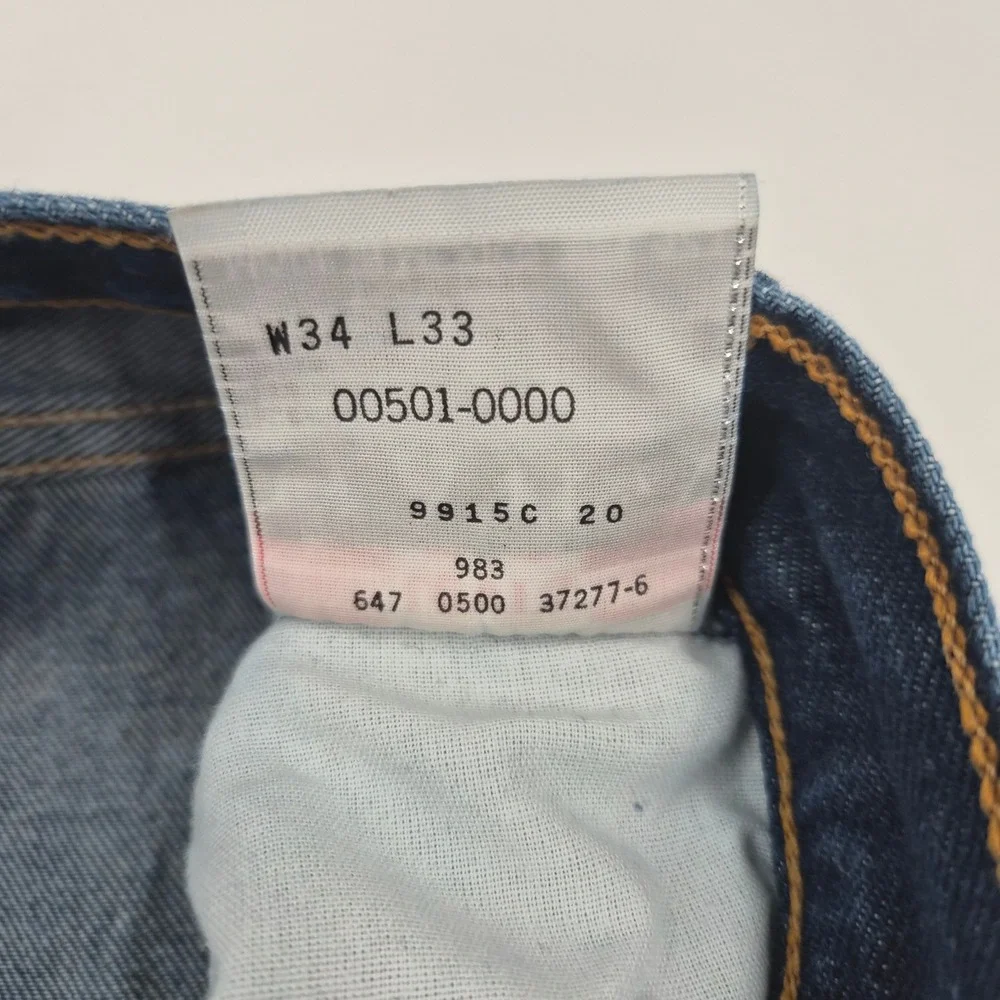 Levis 501xx‎ Mens Distressed Straight Leg Jeans Dark Wash Button Fly 34x33